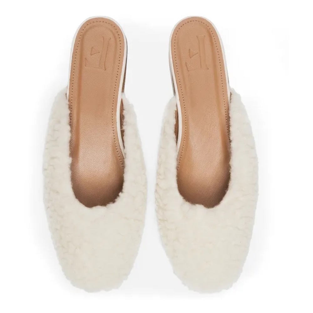 Flattered Malva Teddy Slip‎ On Mules Cream Flats Women’s EU 38